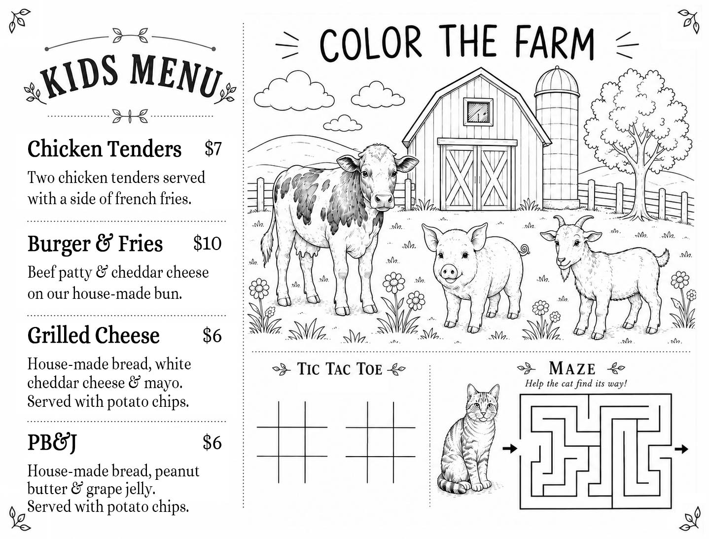 Heritage Table Kids Menu